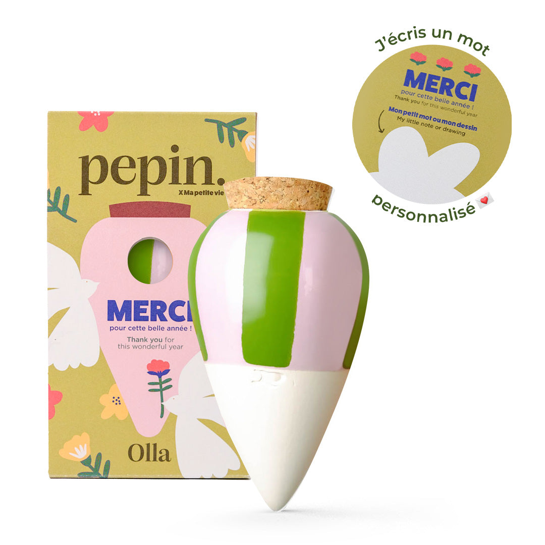 Olla Grün und Lila gestreift – „Merci“ Limitierte Edition